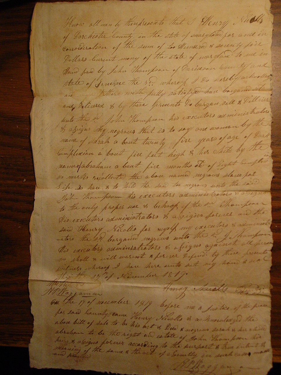 Henry Nicols sale of Sarah Young in 1819