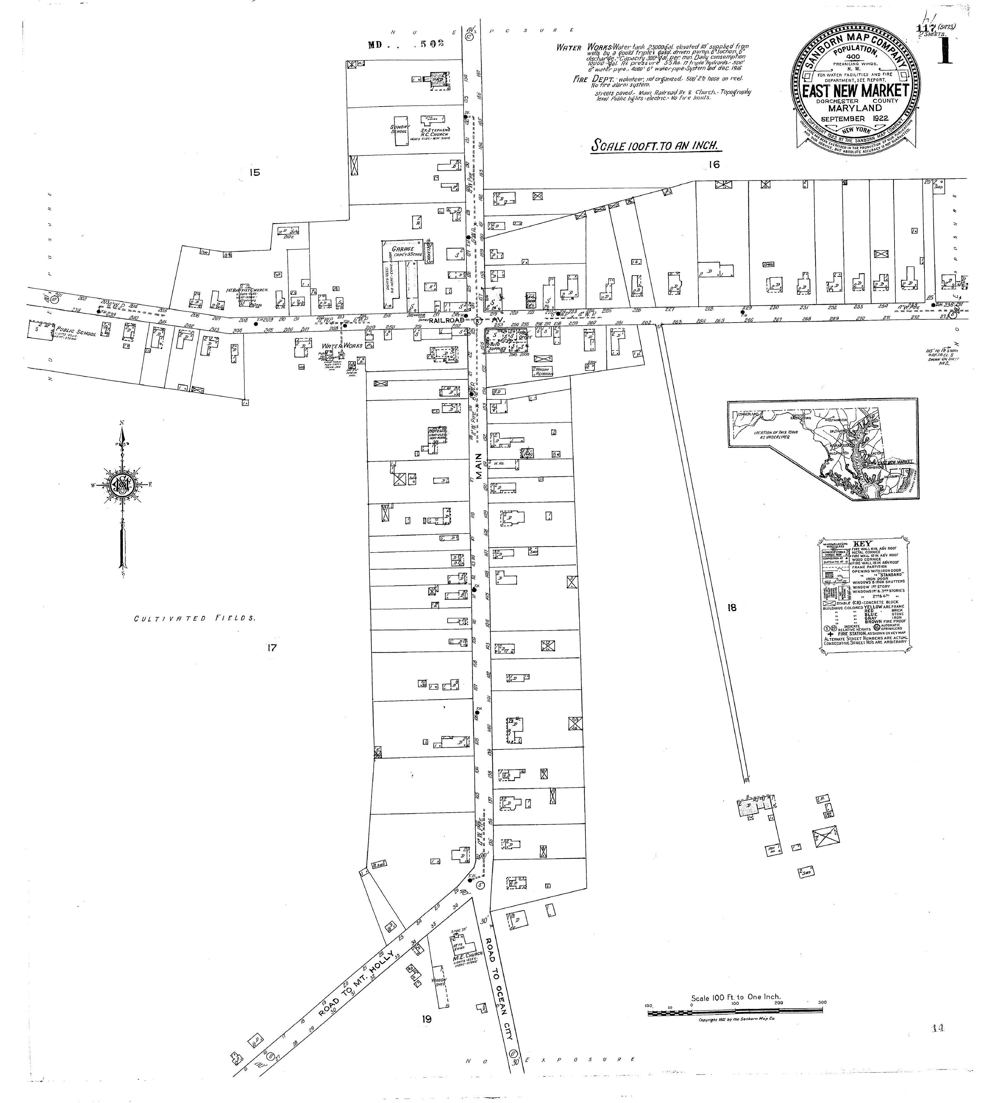 1922 Sanborn Fire Map East New Market Maryland